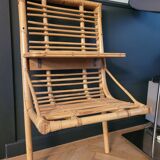 Vintage bamboo and rattan wall shelf