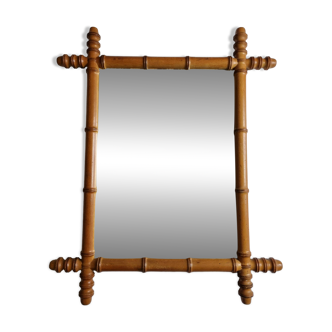 Miroir en bois tourné à l'imitation du bambou, des années 20-30, 55 x 66 cm
