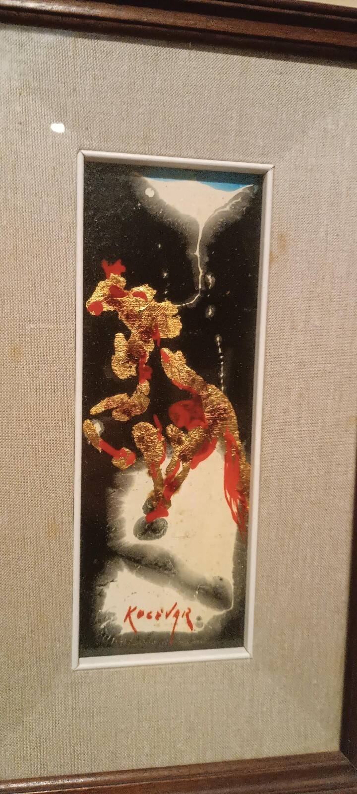 Abstract painting of a horse - gold leaf and enamel - Kocevar, 1970s