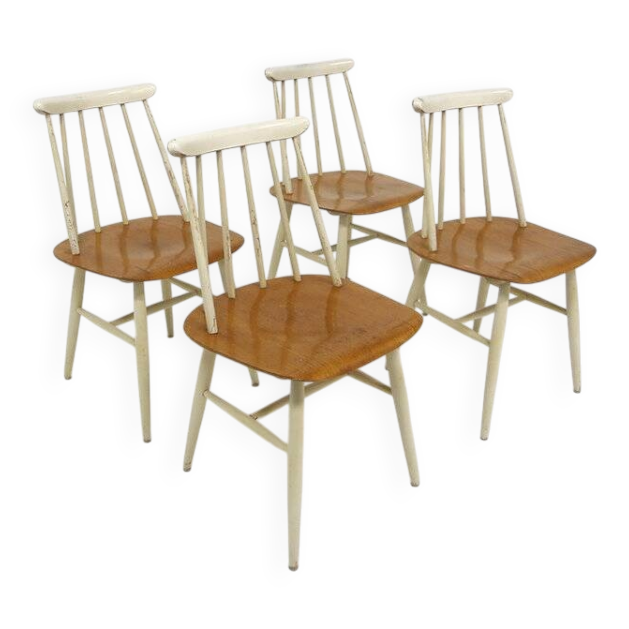 Set of 4 "Fanett" chairs in teak by Ilmari Tapiovaara, Sweden, 1960.