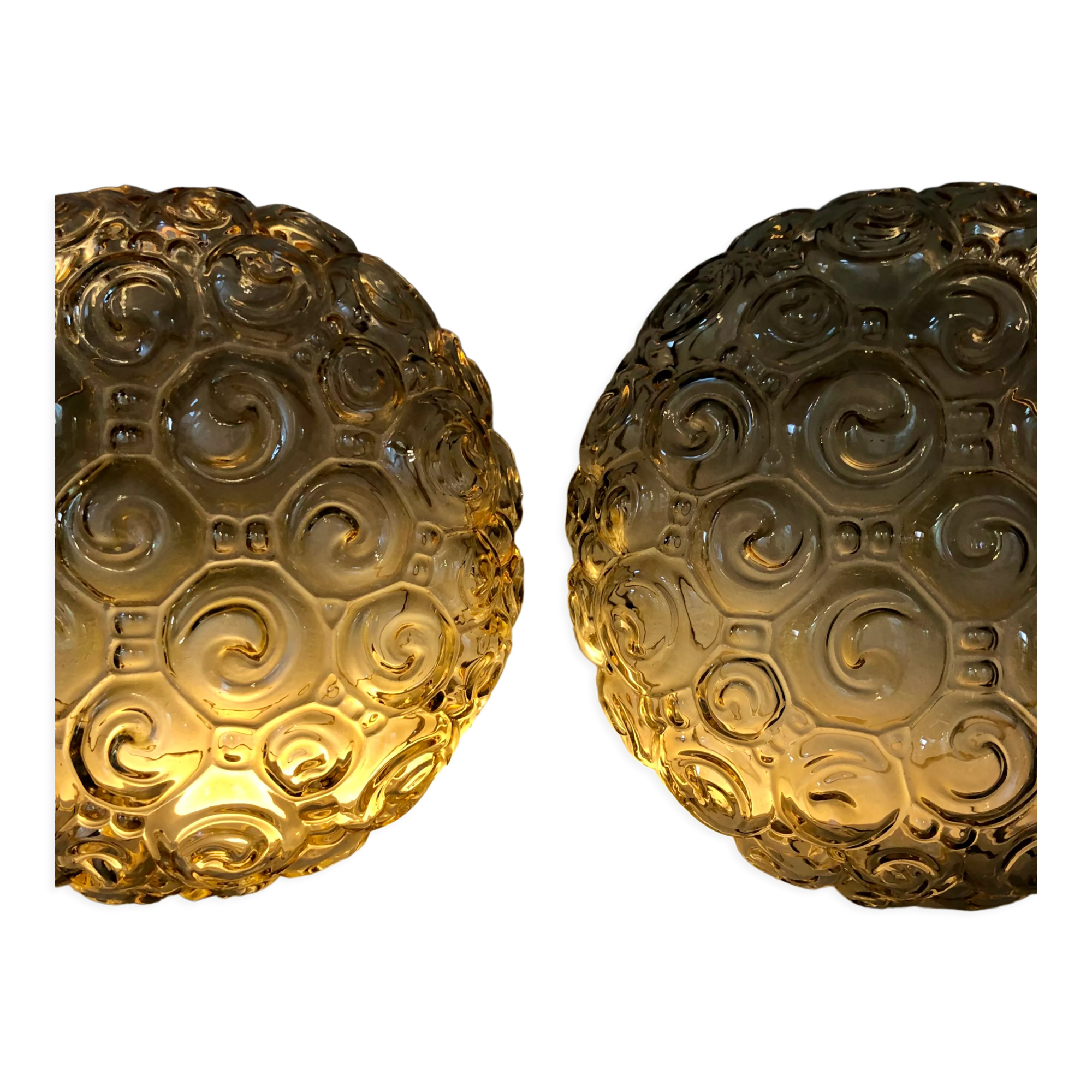 2 snail wall lamps amber glass by Helena Tynell 1960