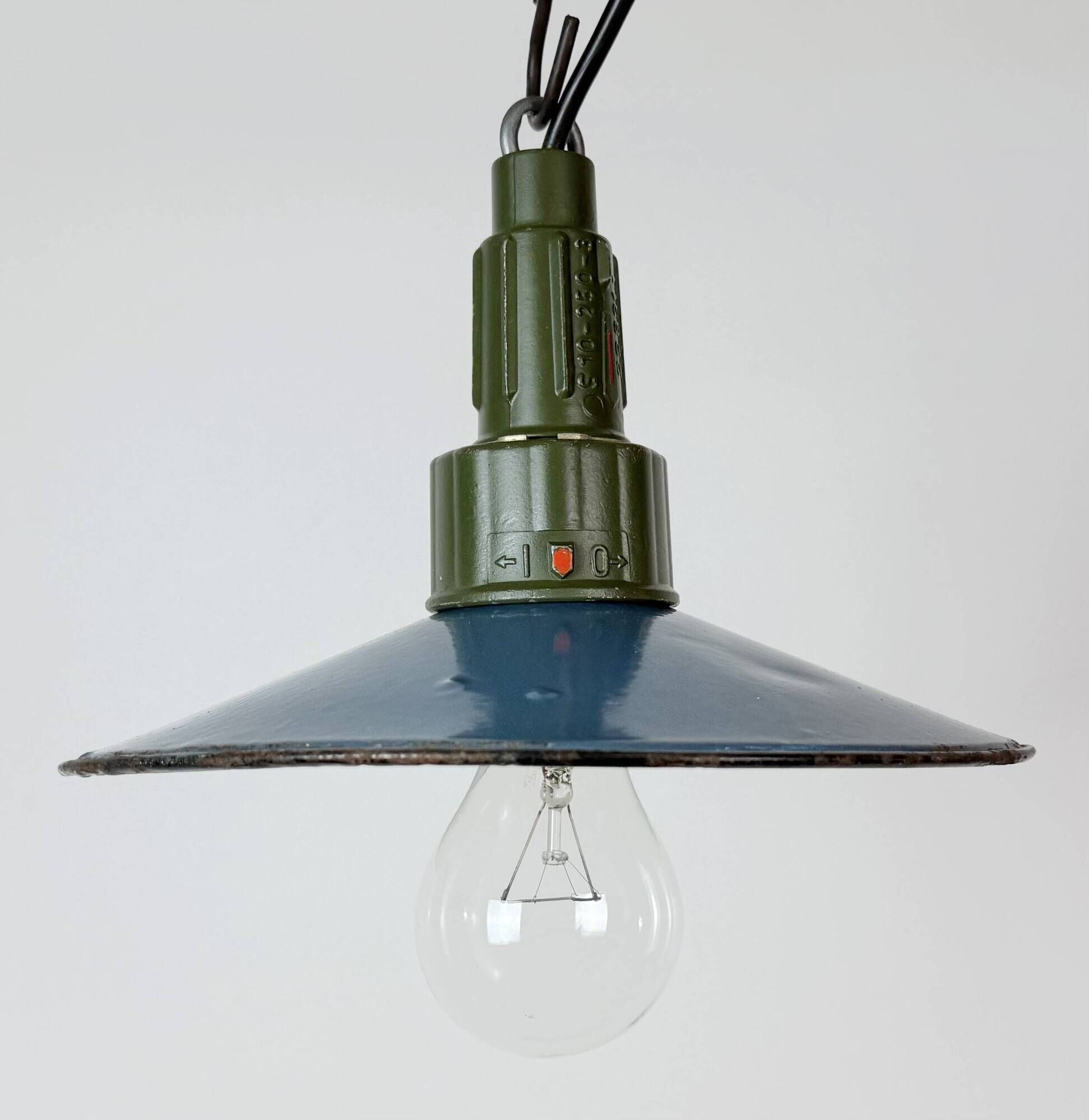 Industrial Blue Enamel Military Pendant Lamp with Cast Aluminium Top, 1960s