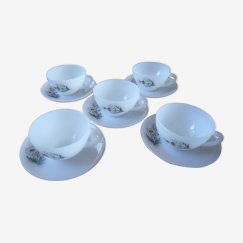 Set of 5 coffee cups with Arcopal France Daisies model