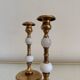 60s gold alabaster metal candlesticks