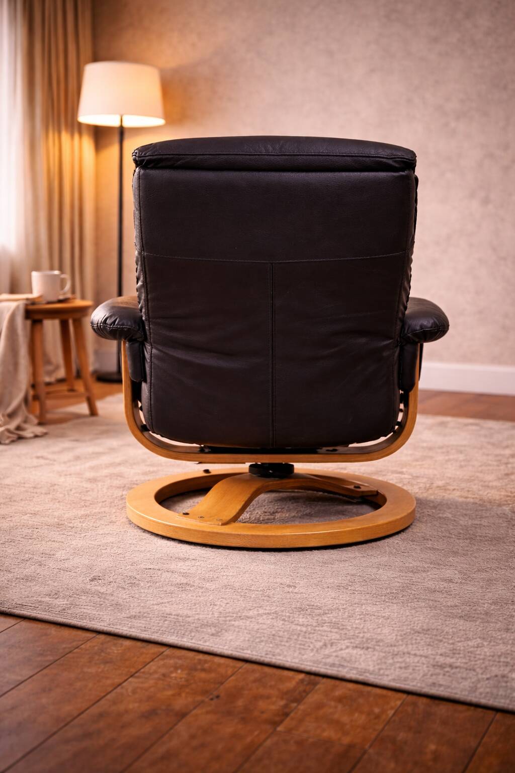 Vintage Armchair with Matching Stool — Imitation Leather — 1900s/2000s
