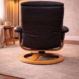 Vintage Armchair with Matching Stool — Imitation Leather — 1900s/2000s