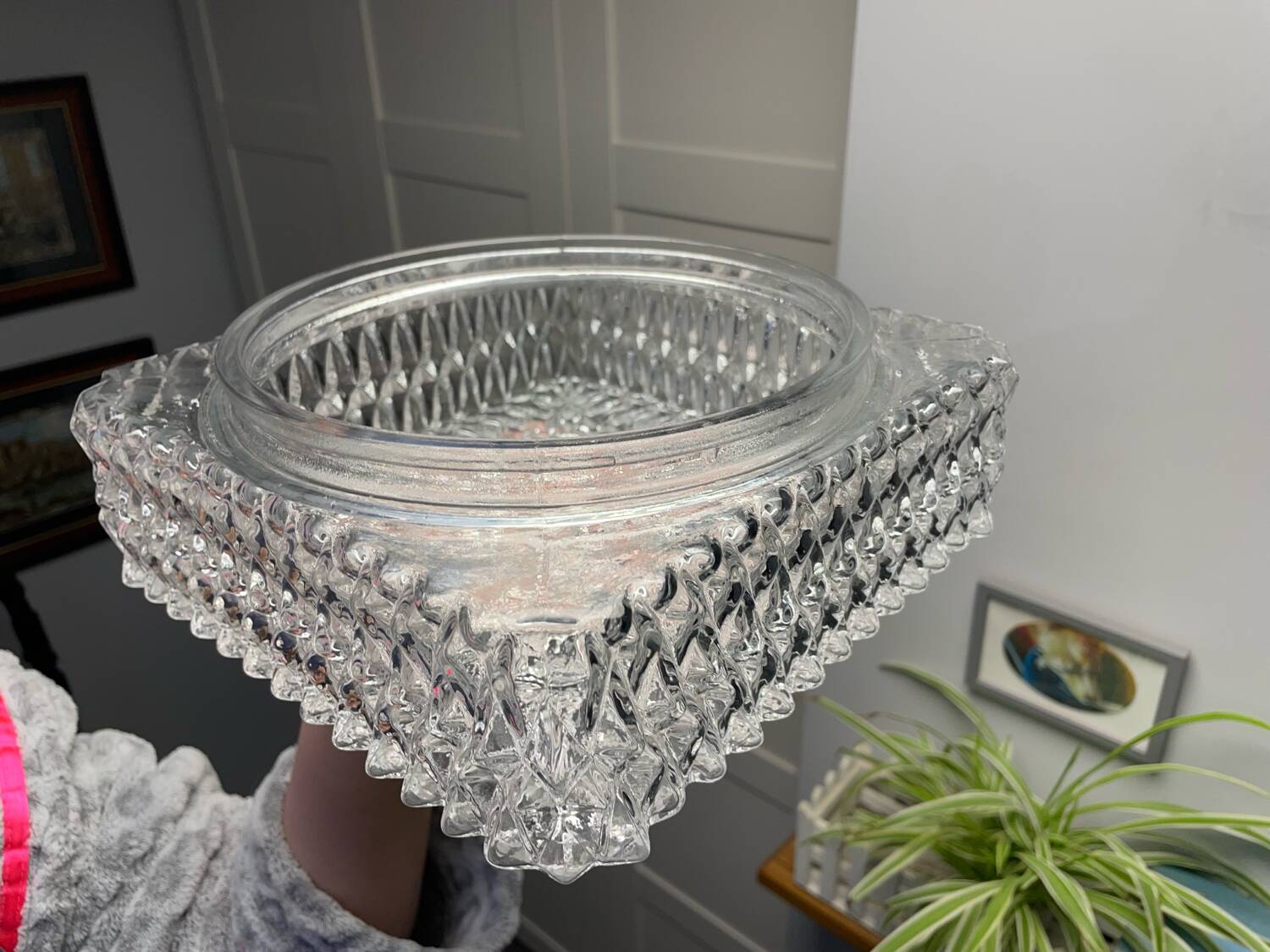 Vintage Flush Mount Square Glass Ceiling Lamp, Diamond Triangle Motif