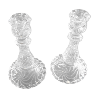 Ensemble de 2 flambeaux bougeoirs cristal Baccarat modele Bambou