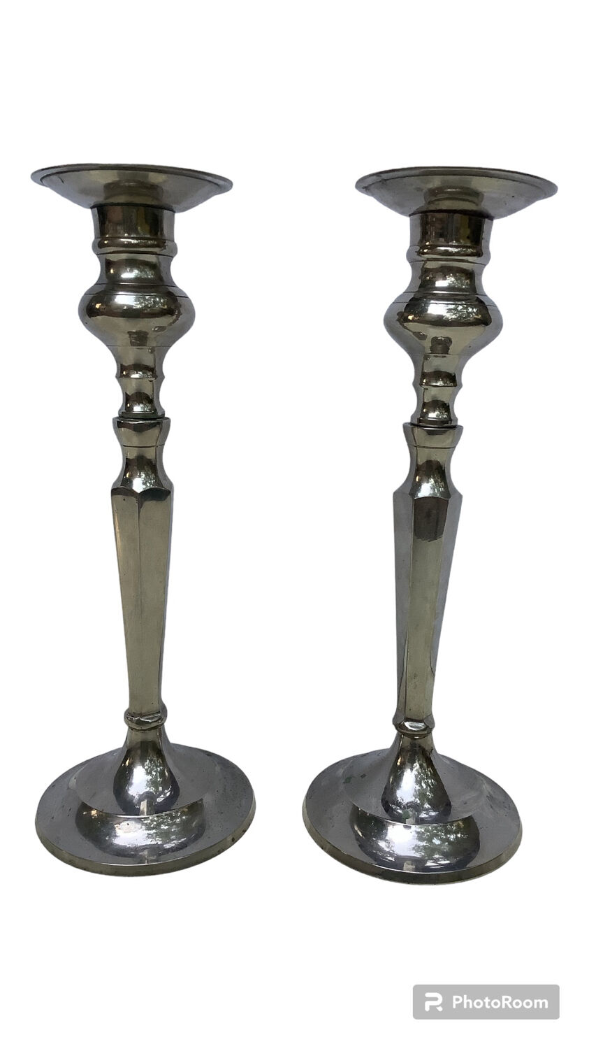 Pair of vintage silver metal candlesticks