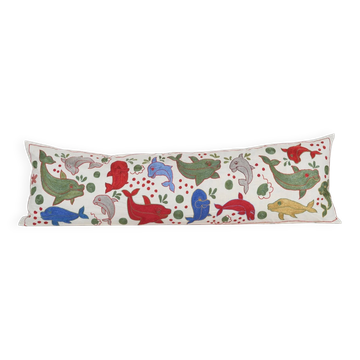 Housse de coussin brodée vintage 46x140 cm