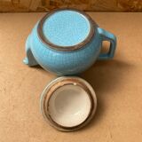 Ancienne Théière Céramique Bleue Craquelée Vintage