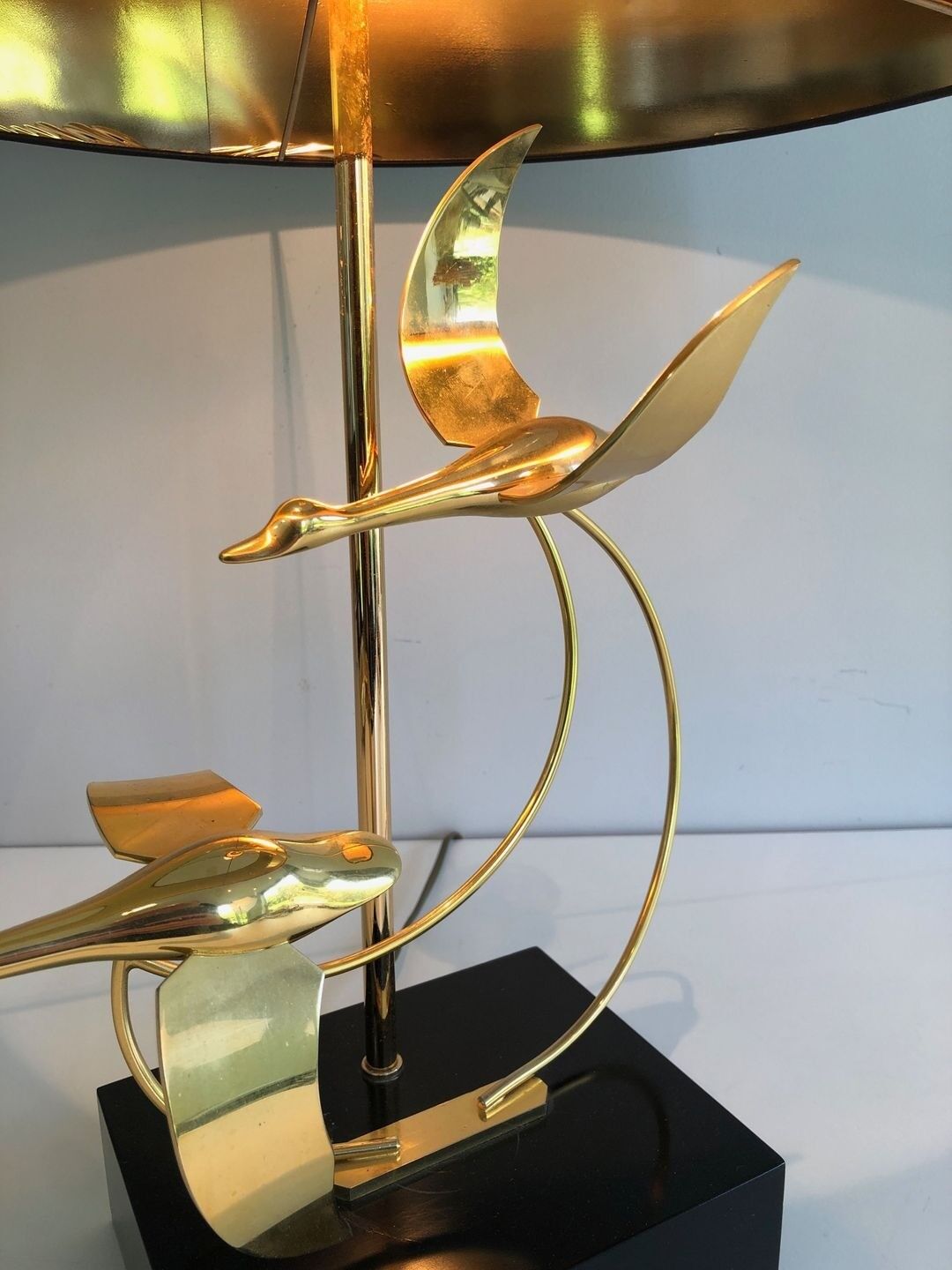 Brass Table Lamp with Wild Goose Flight, French Work, circa 1970