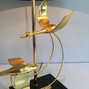 Brass Table Lamp with Wild Goose Flight, French Work, circa 1970