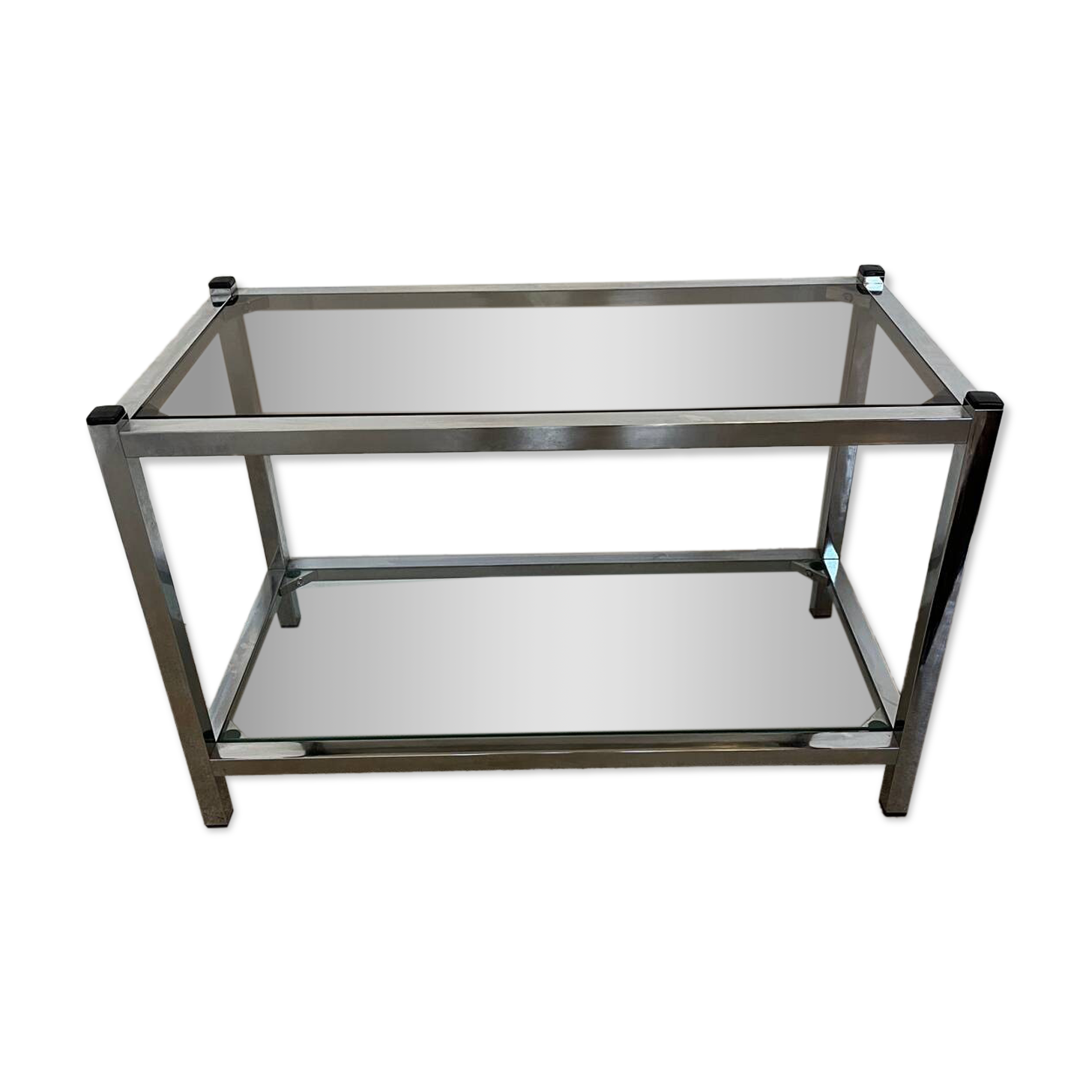 Table basse console verre et chrome vintage