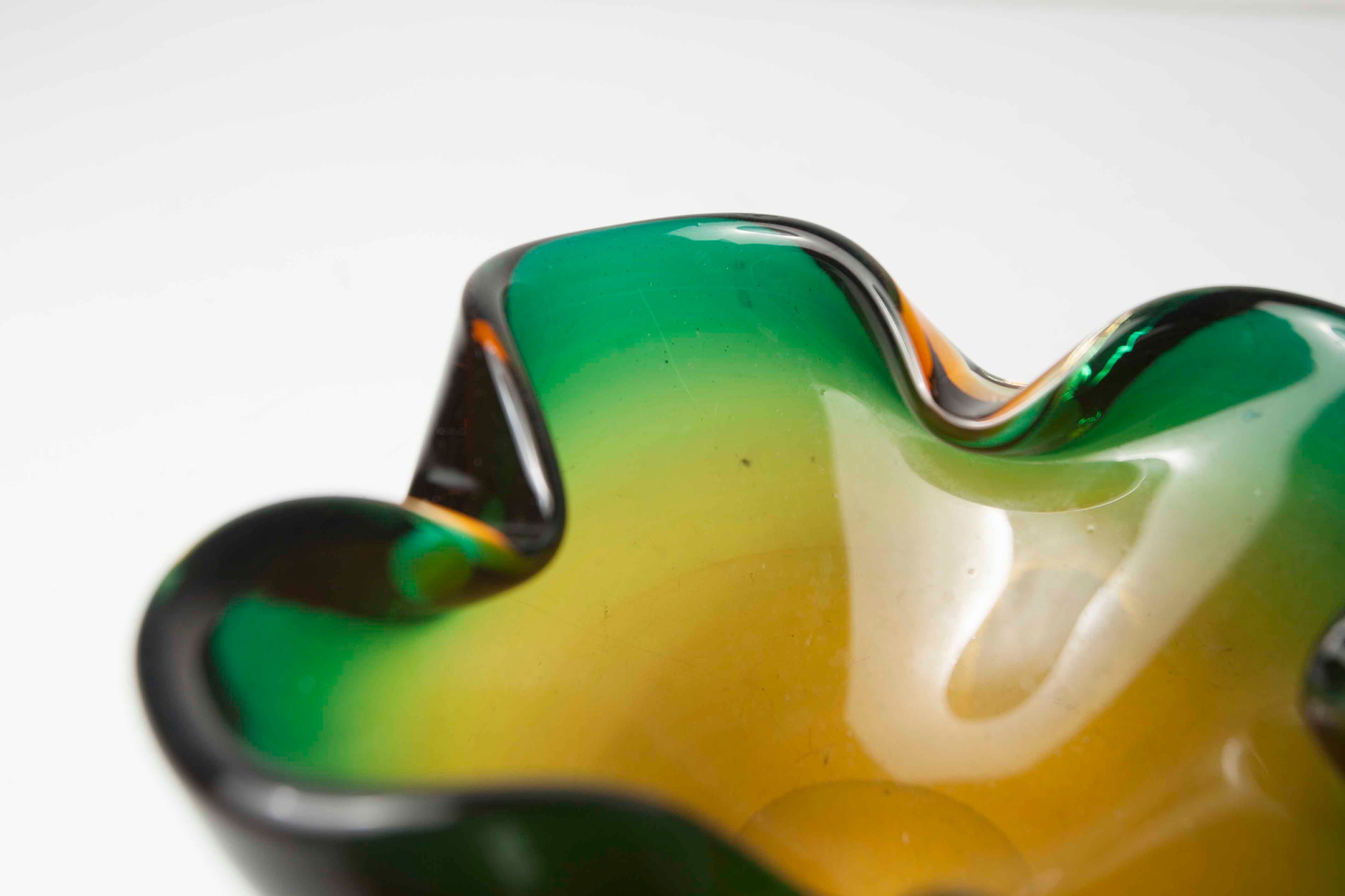 Murano 60's green and yellow ashtray
