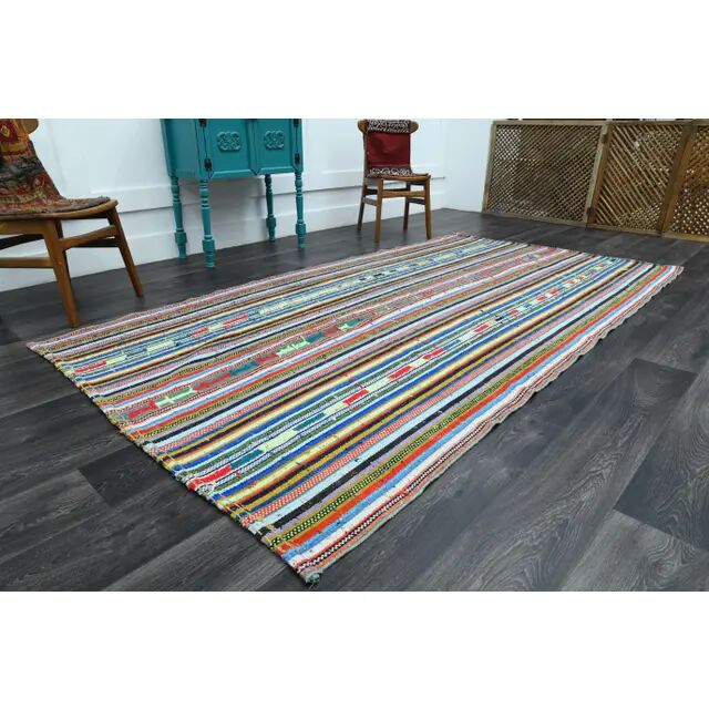 1970s Vintage Turkish Oushak Handmade Wool Cotton Blue Runner Rug 163x306