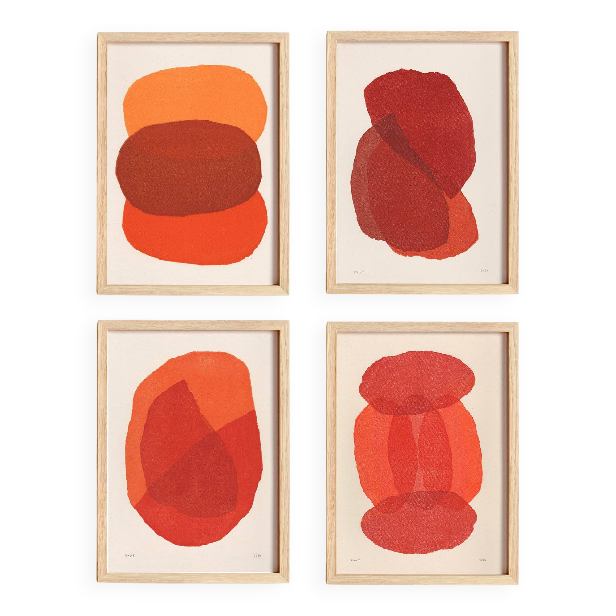 Collection of 4 abstract paintings on paper - painting signed eawy