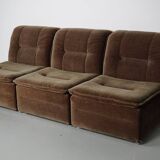 Vintage velvet brown / green modular sofa, 3-elements