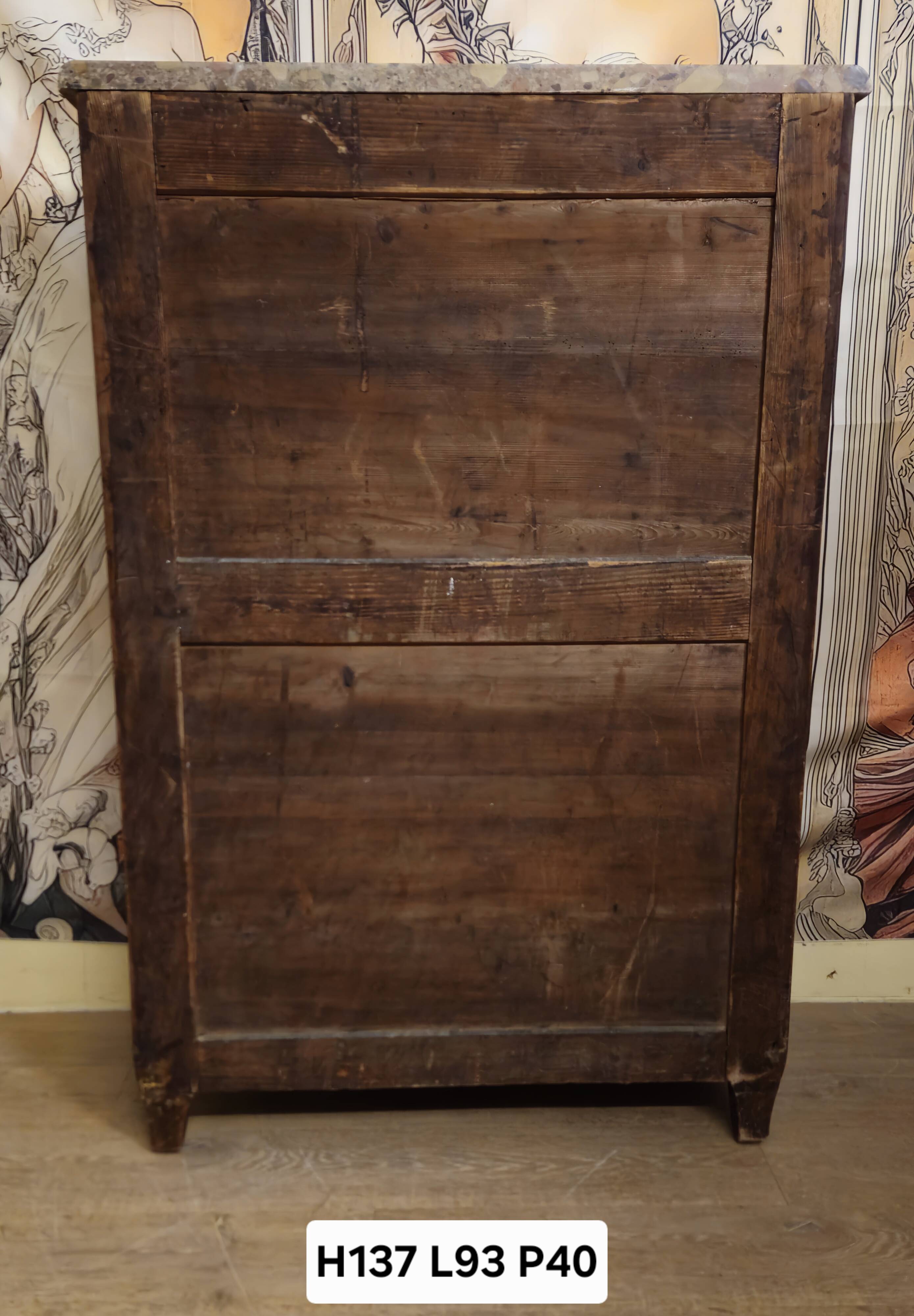 Secretary with a curved drop-leaf in floral marquetry, mid-19th century.