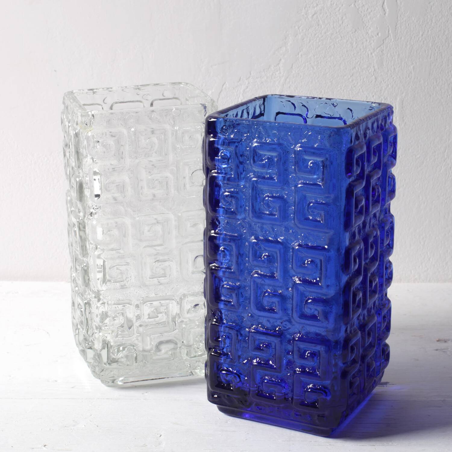 Two Vintage Mid-Century Cobalt & Clear Glass Vases Taalari / Tamara Aladin