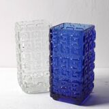 Two Vintage Mid-Century Cobalt & Clear Glass Vases Taalari / Tamara Aladin