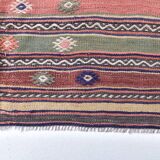 5x11 Red Blue Vintage Kilim Rug 149x326Cm