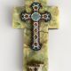 Wall cross with a holy water font in enamel and onyx, 19th century.