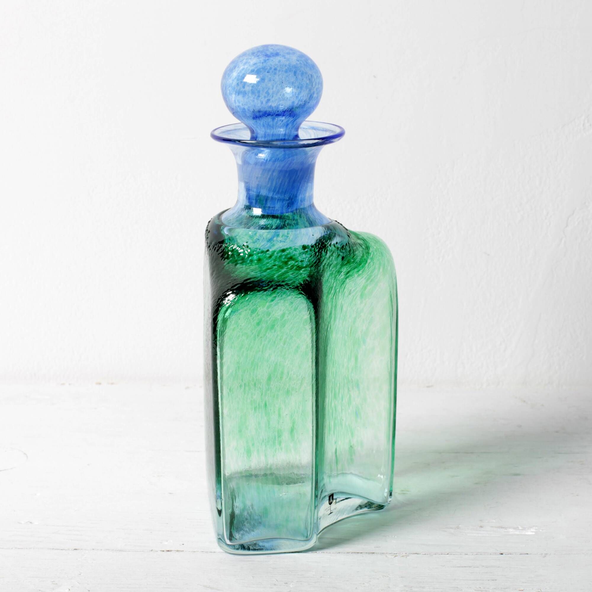 Vintage Green and Blue Glass Decanter Antikva by Bertil Vallien Sweden 1994
