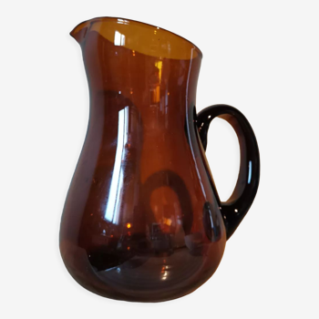 Handmade vintage amber brown glass carafe