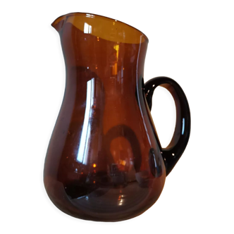 Handmade vintage amber brown glass carafe
