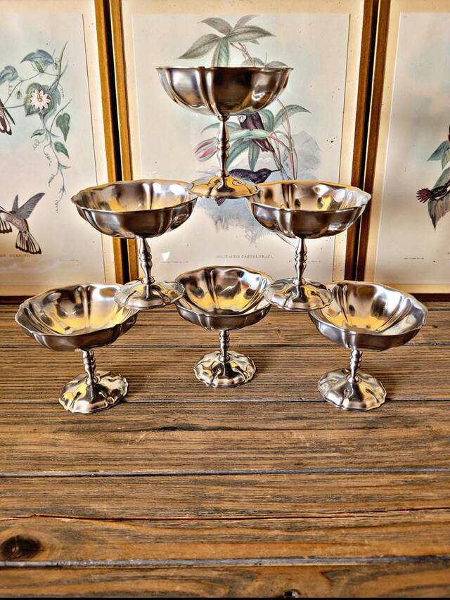 Coupes à glace en inox vintage années 70-80, forme de fleur