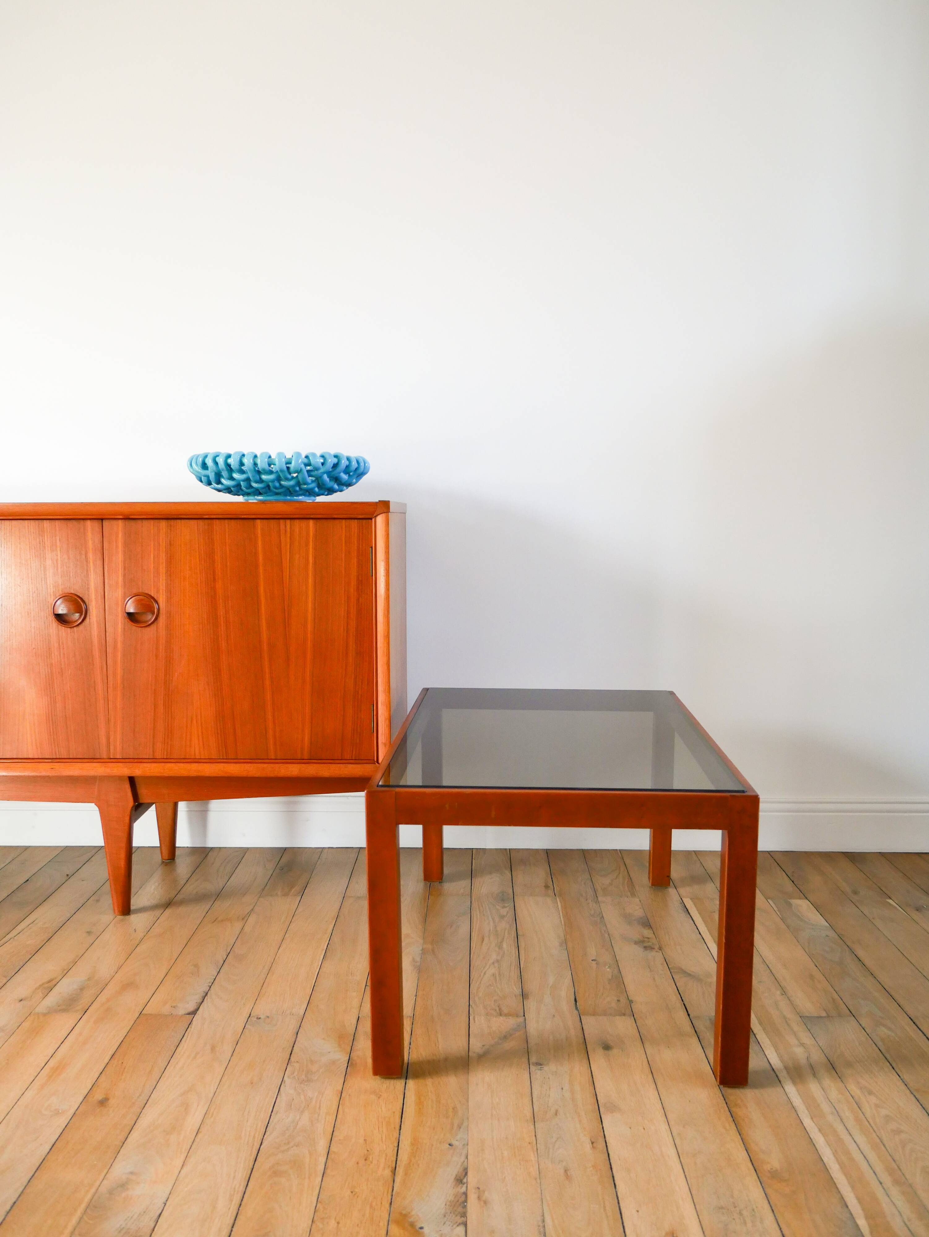 Wood and smoked glass coffee table, Design, 1970