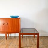 Wood and smoked glass coffee table, Design, 1970