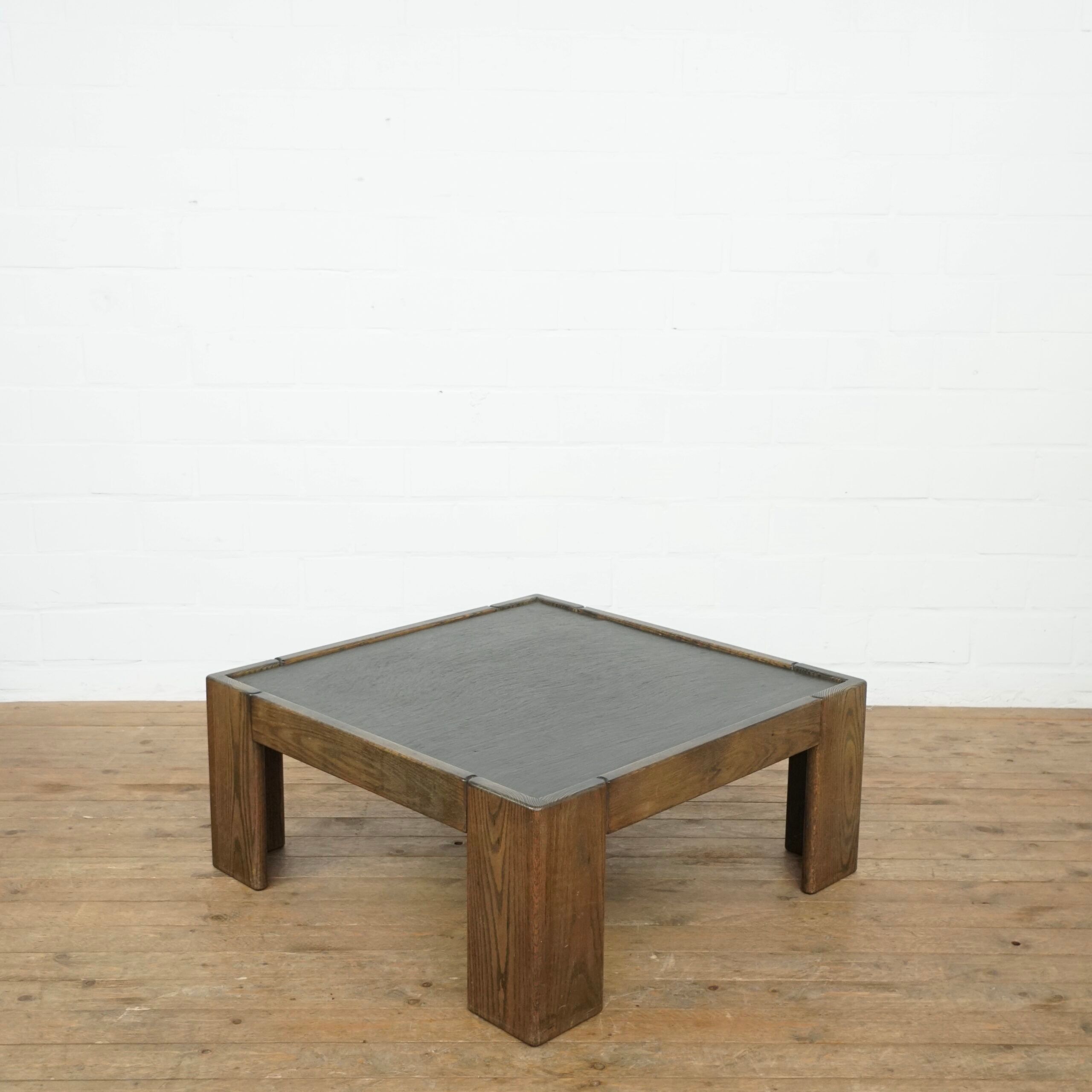 Belgium brutalist oak and stone coffee table