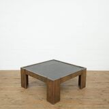 Belgium brutalist oak and stone coffee table