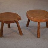 Pair of brutalist stools in solid elm, 1950s