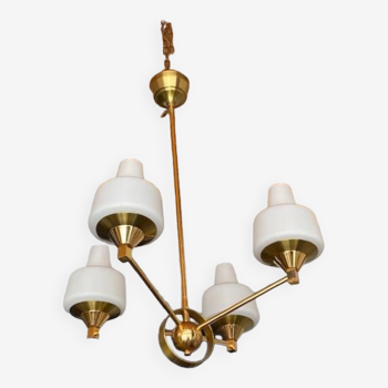 Vintage opaline golden chandelier