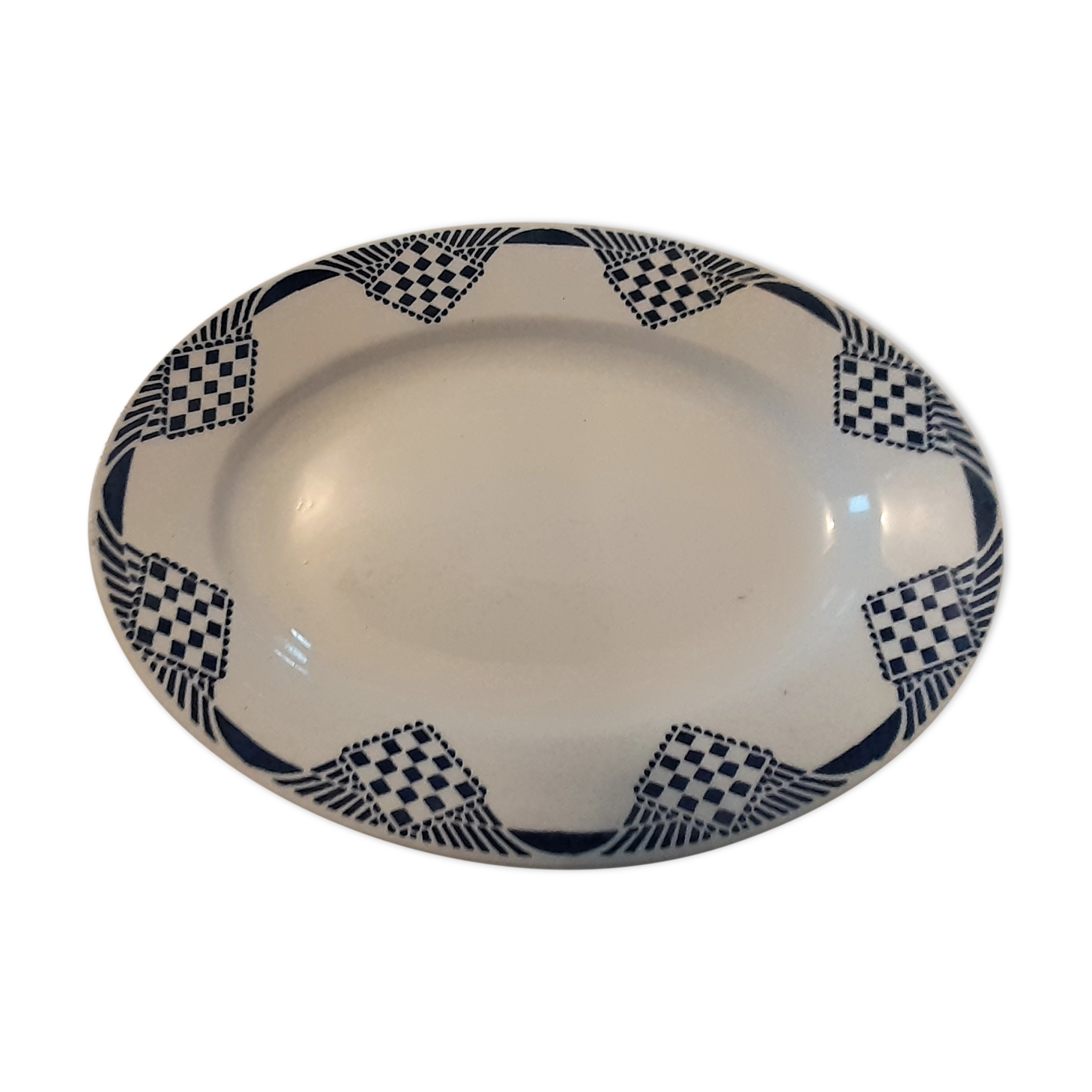 Oval flat faience old Orchies Moulin des Loups decoration PANTIN Blue Iron Earth