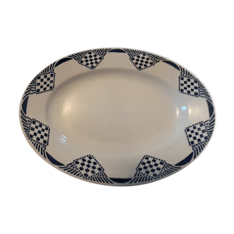 Oval flat faience old Orchies Moulin des Loups decoration PANTIN Blue Iron Earth