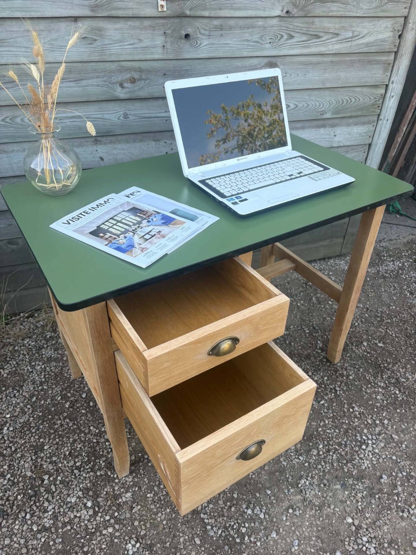 Vintage desk with green Formica top – 1960s/70s