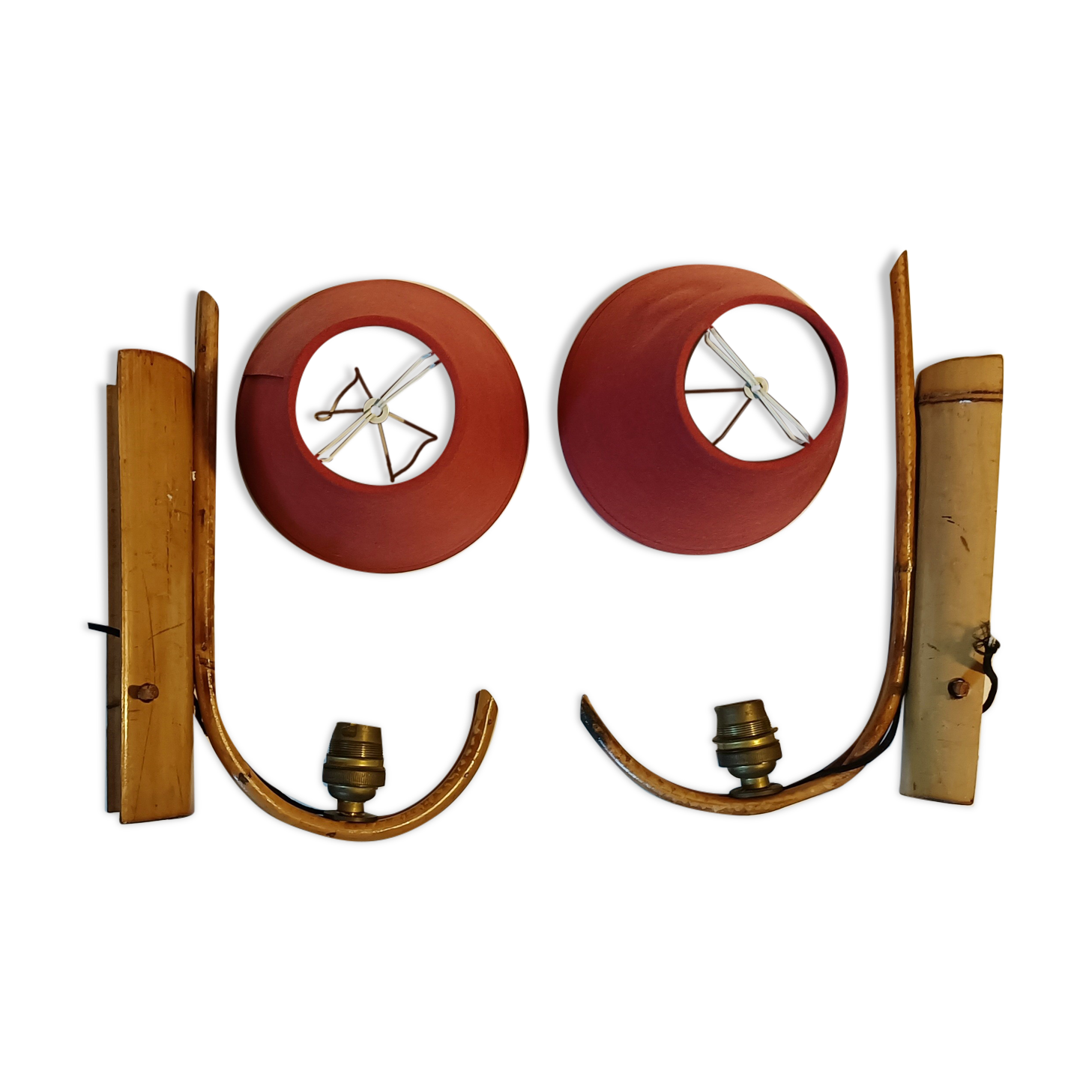 Paire d'appliques en bambou vintage
