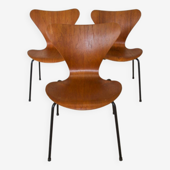 Teak 3107 Dining Chairs by Arne Jacobsen for Fritz Hansen, Set Of 3
