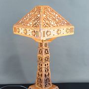 Important Carved Wood Lamp, USA, A&C, Prairie School, c. 1900-1920
