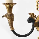 Impressive set of a large bronze Empire Chandelier with 2 wall lights, Belgium ca. 1950