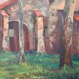 Huile sur toile village vue campagne signé M. Rueff début 20ème