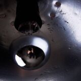 Italian, Hemispherical Red Aluminum Pendant with Round Holes on Top, 1970s