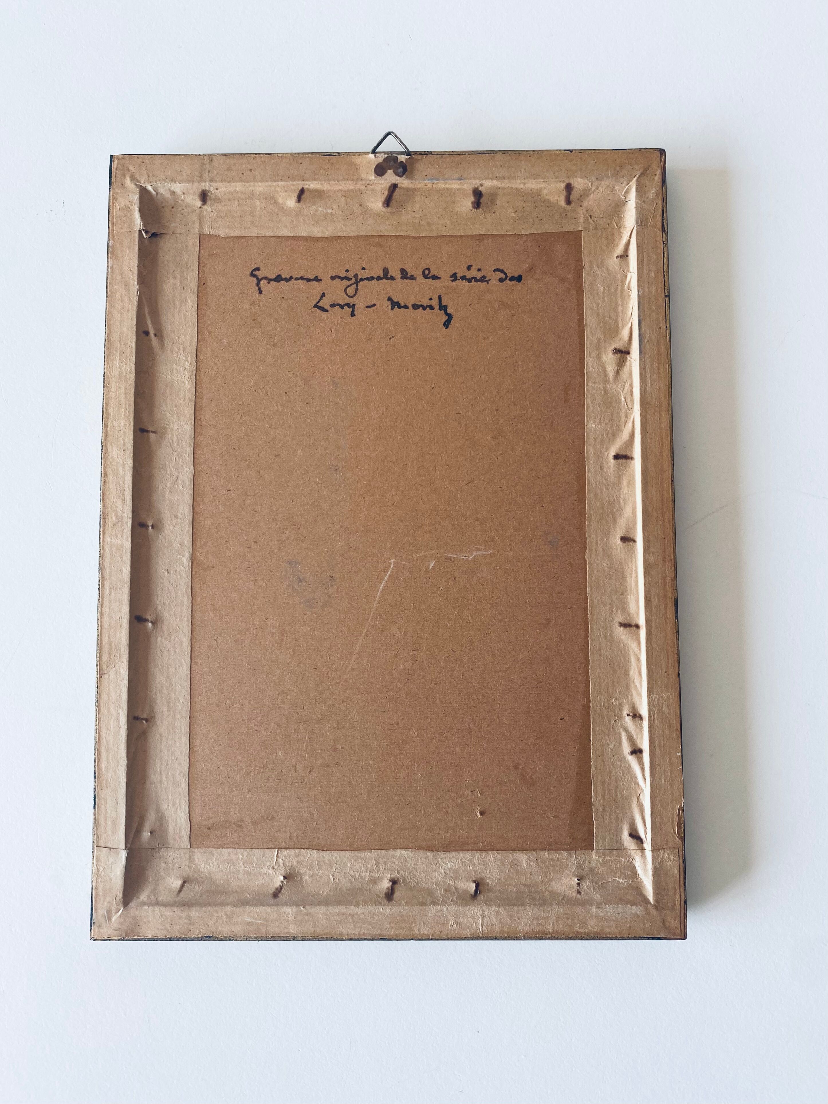 Framed antique engraving, harvest scene