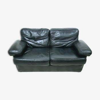 Leather two seater sofa by Tito Agnoli for Poltroon Frau, Italy 1980s