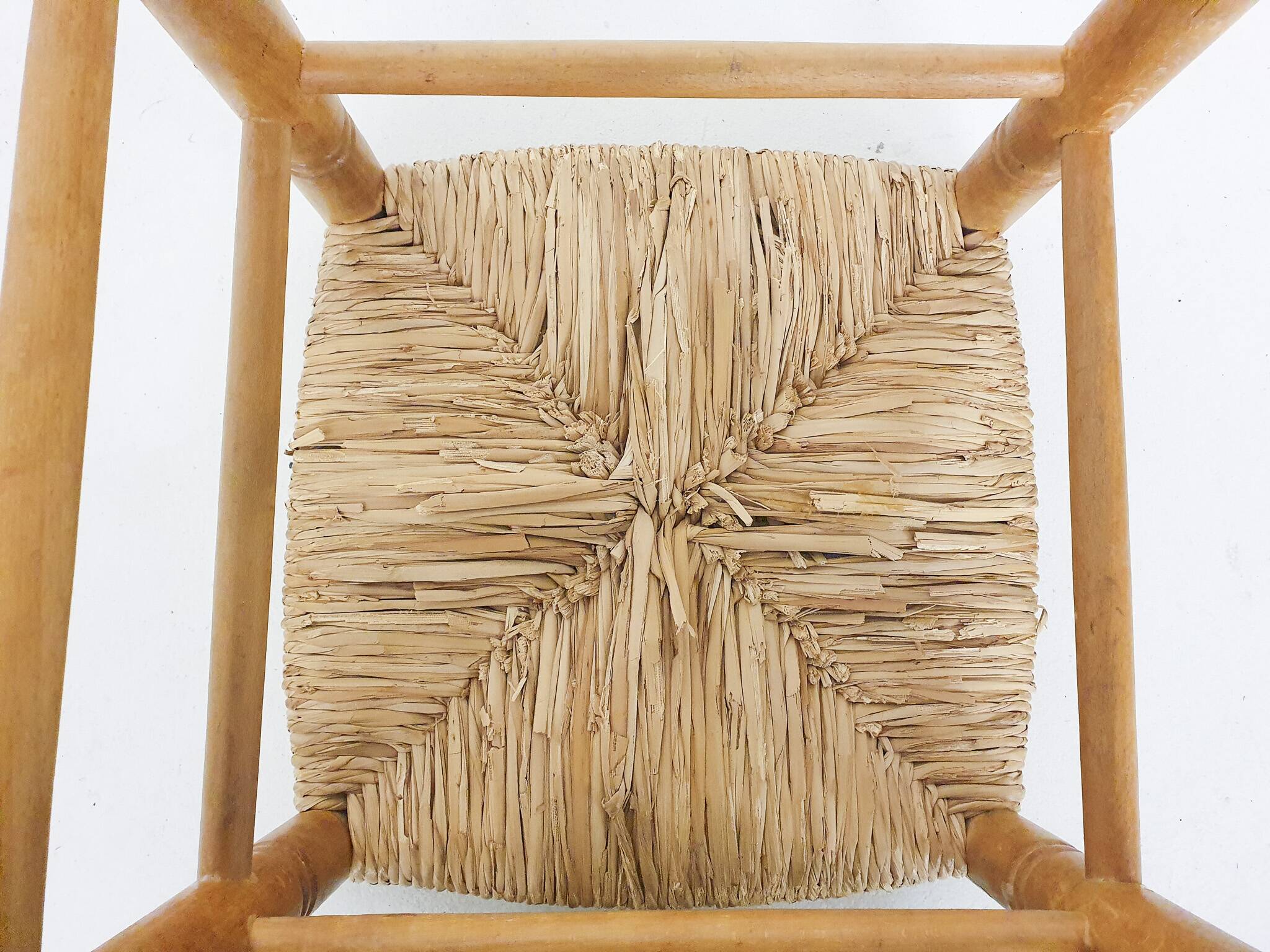 Vintage rattan and wooden stool, France, 1960's