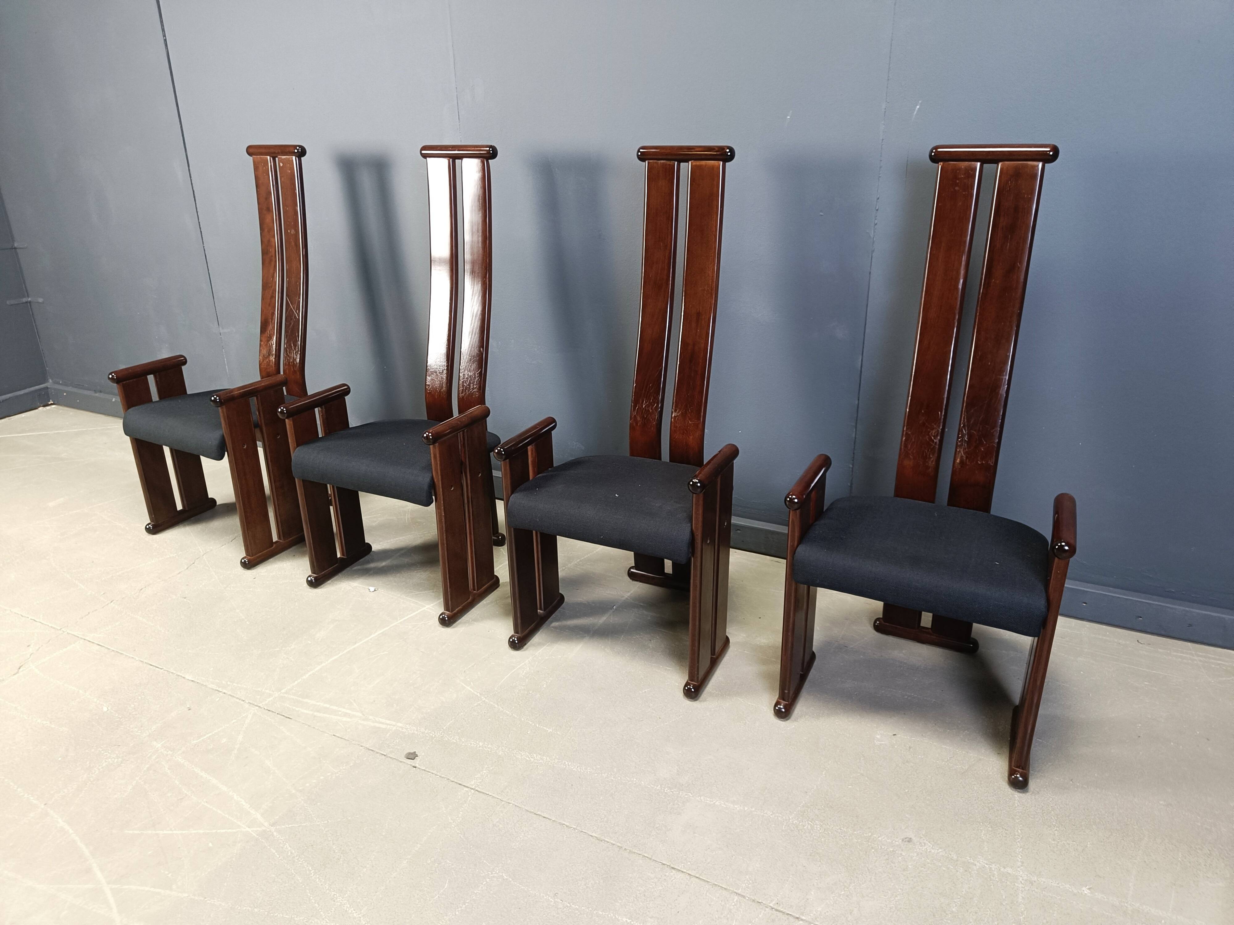 Post modern high back dining chairs, set of 4, 1970s